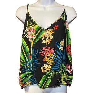♥️= 3/$15 Bundle SHEIN Plus Size 3XL Crop Top Black Tropical Camisole Shirt